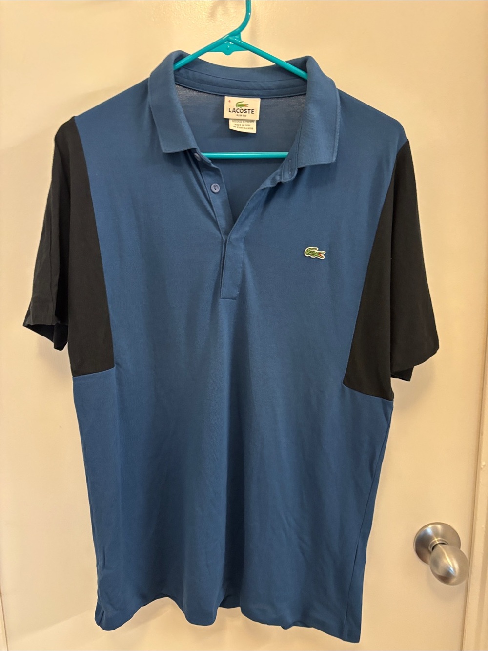 Lacoste Men’s Blue Polo with Black Sleeve Panels